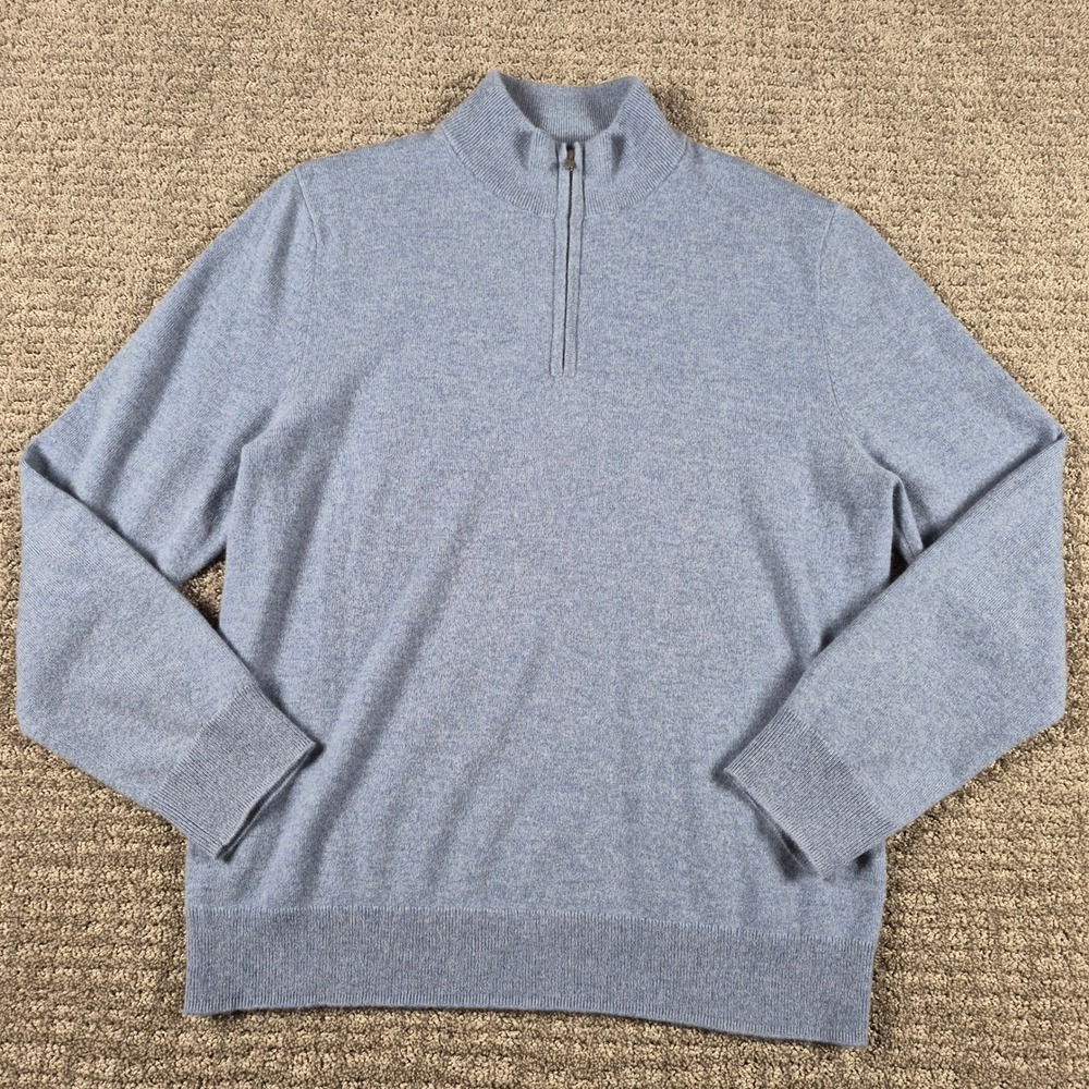 Quince Cashmere Sweater Mens L Blue Mongolian Quarter Zip Faded Denim MSQCH005